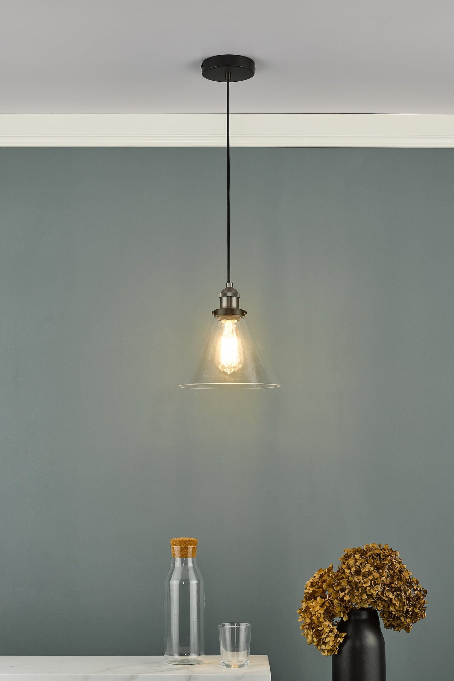 dar lighting Ray 1 Light Single Pendant Antique Nickel Clear Glass RAY0138