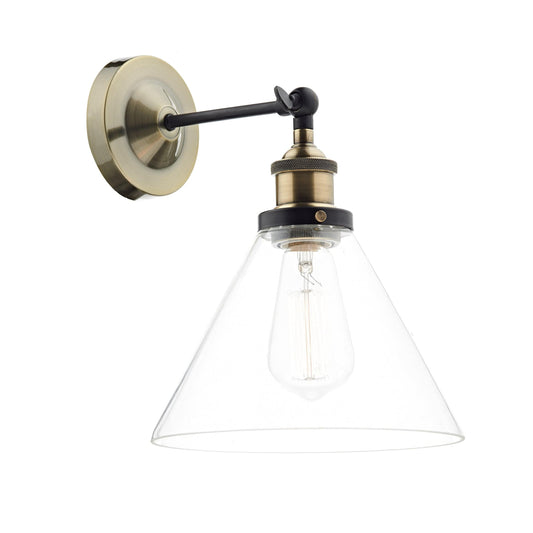 dar lighting Ray 1 Light Wall Bracket Antique Brass Clear RAY0775