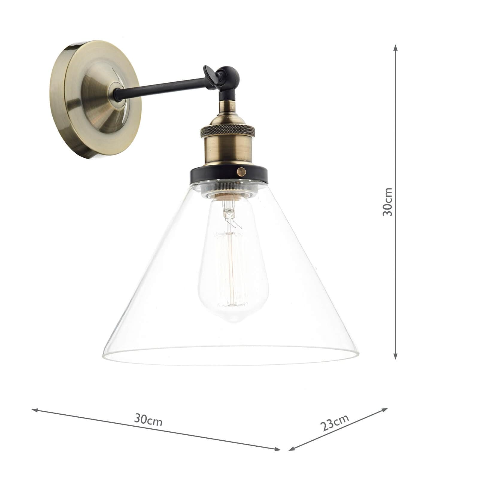 dar lighting Ray 1 Light Wall Bracket Antique Brass Clear RAY0775