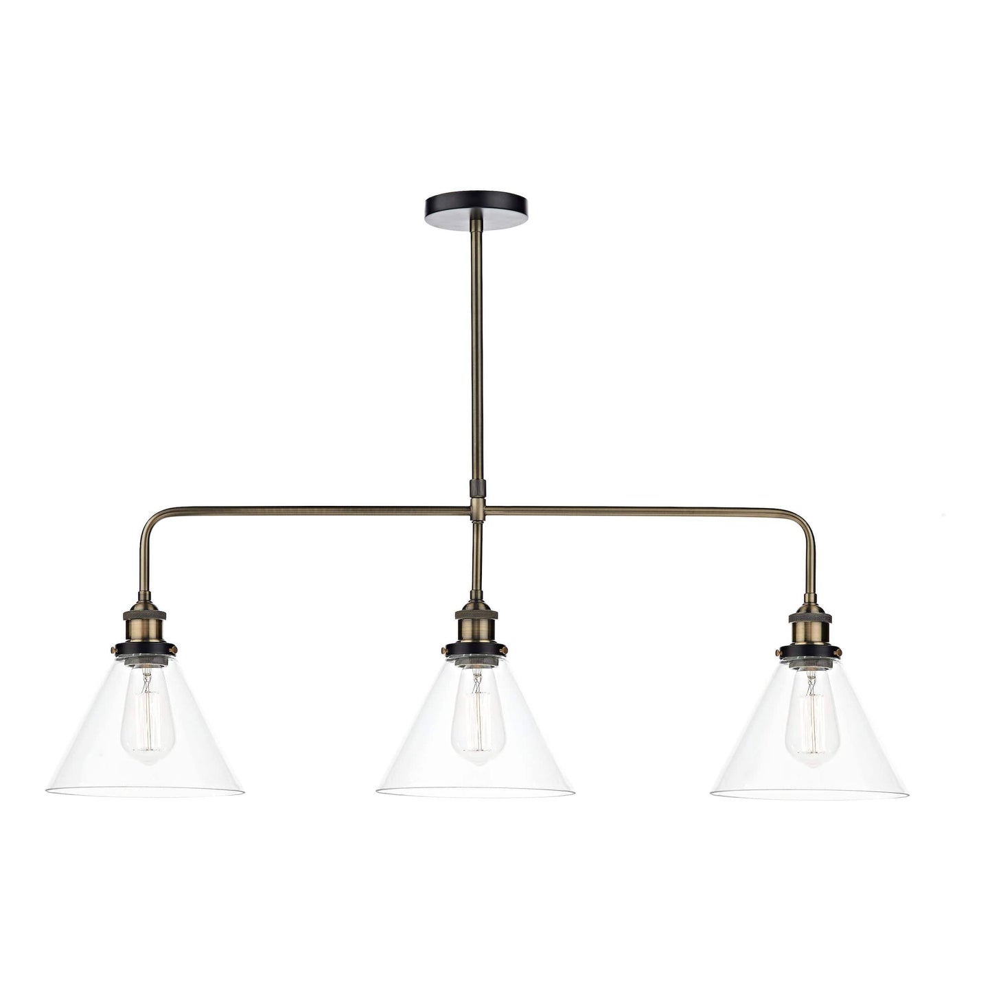 dar lighting Ray 3 Light Bar Pendant Antique Brass Clear RAY0375