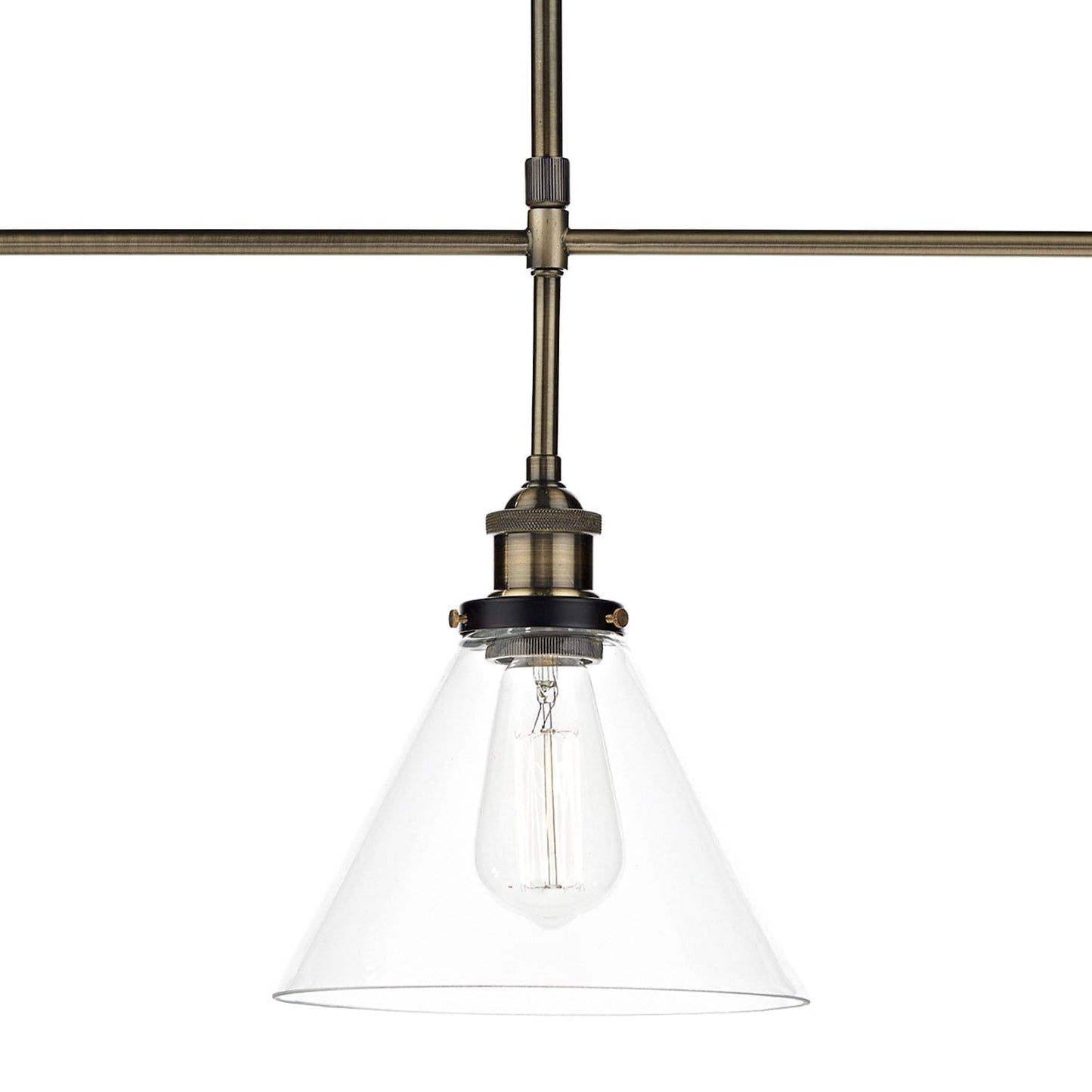 dar lighting Ray 3 Light Bar Pendant Antique Brass Clear RAY0375