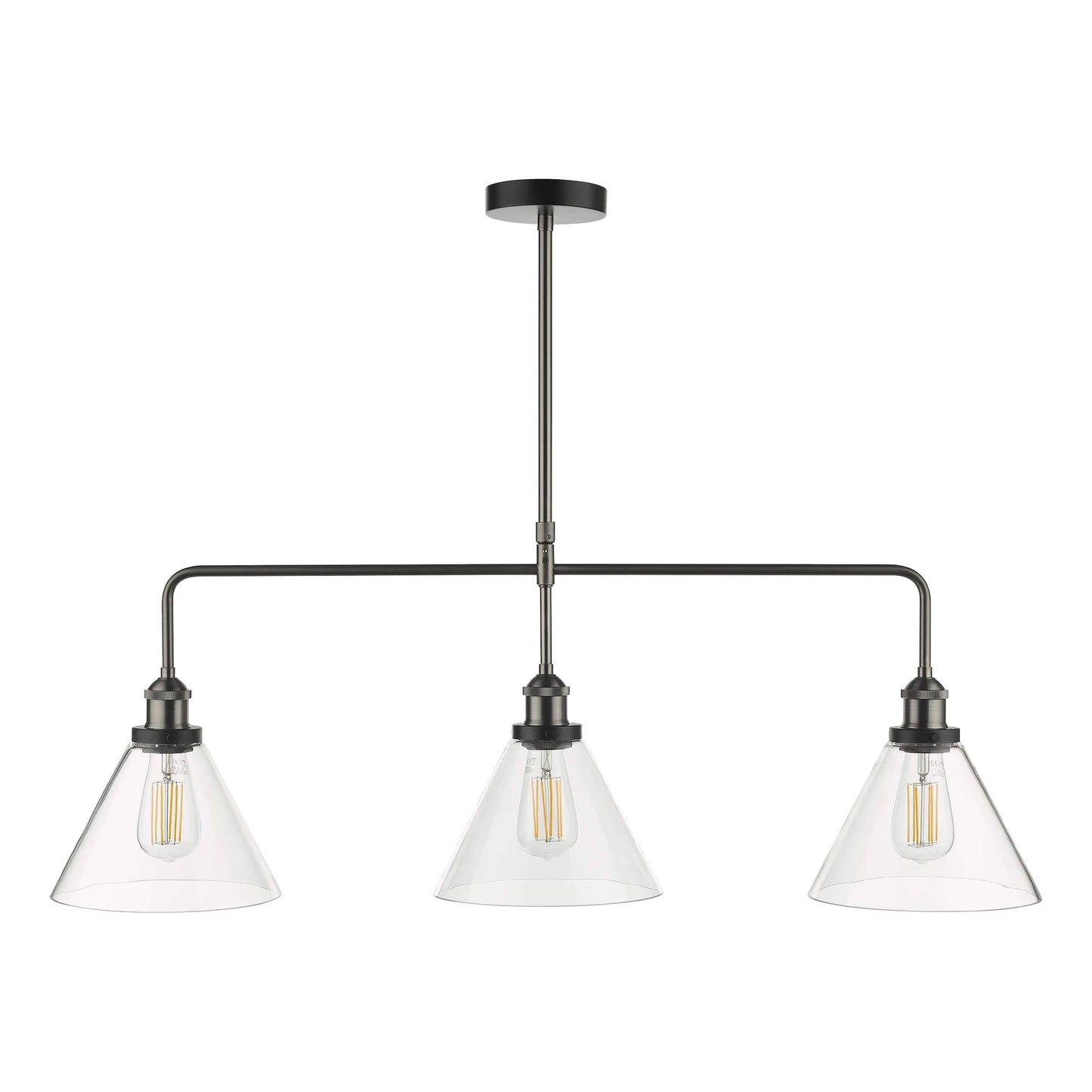 dar lighting Ray 3 Light Bar Pendant Antique Nickel Clear Glass RAY0338