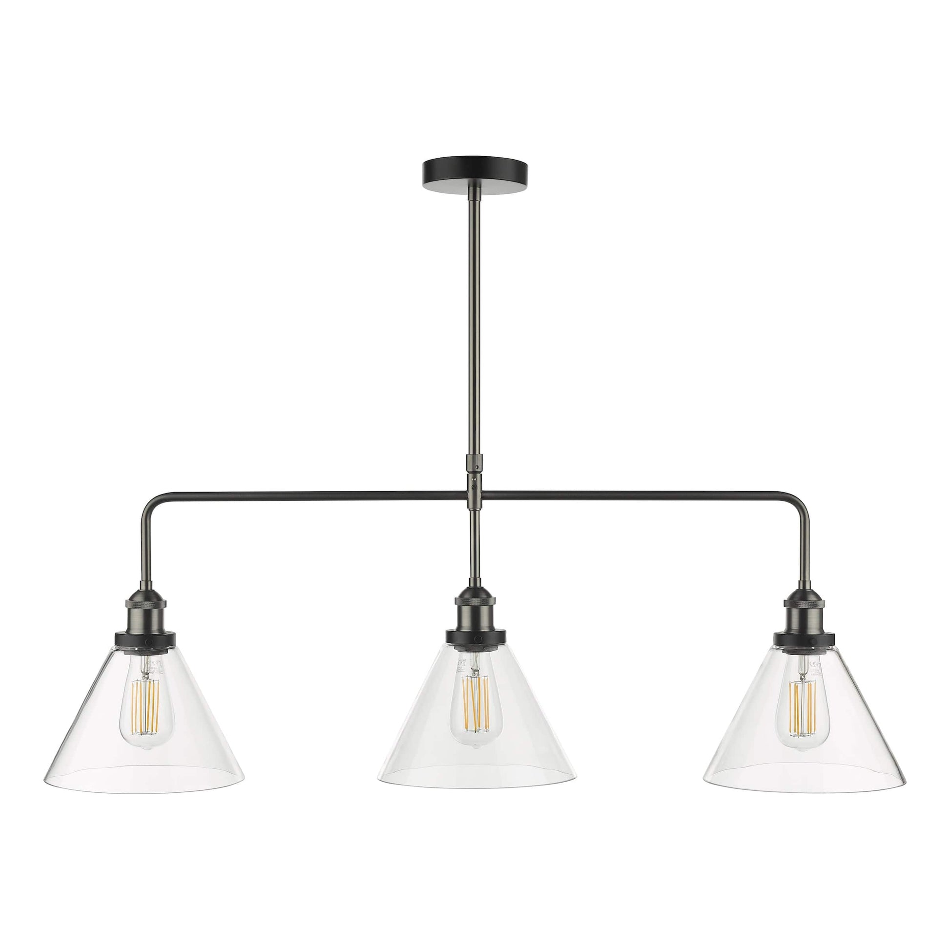 dar lighting Ray 3 Light Bar Pendant Antique Nickel Clear Glass RAY0338