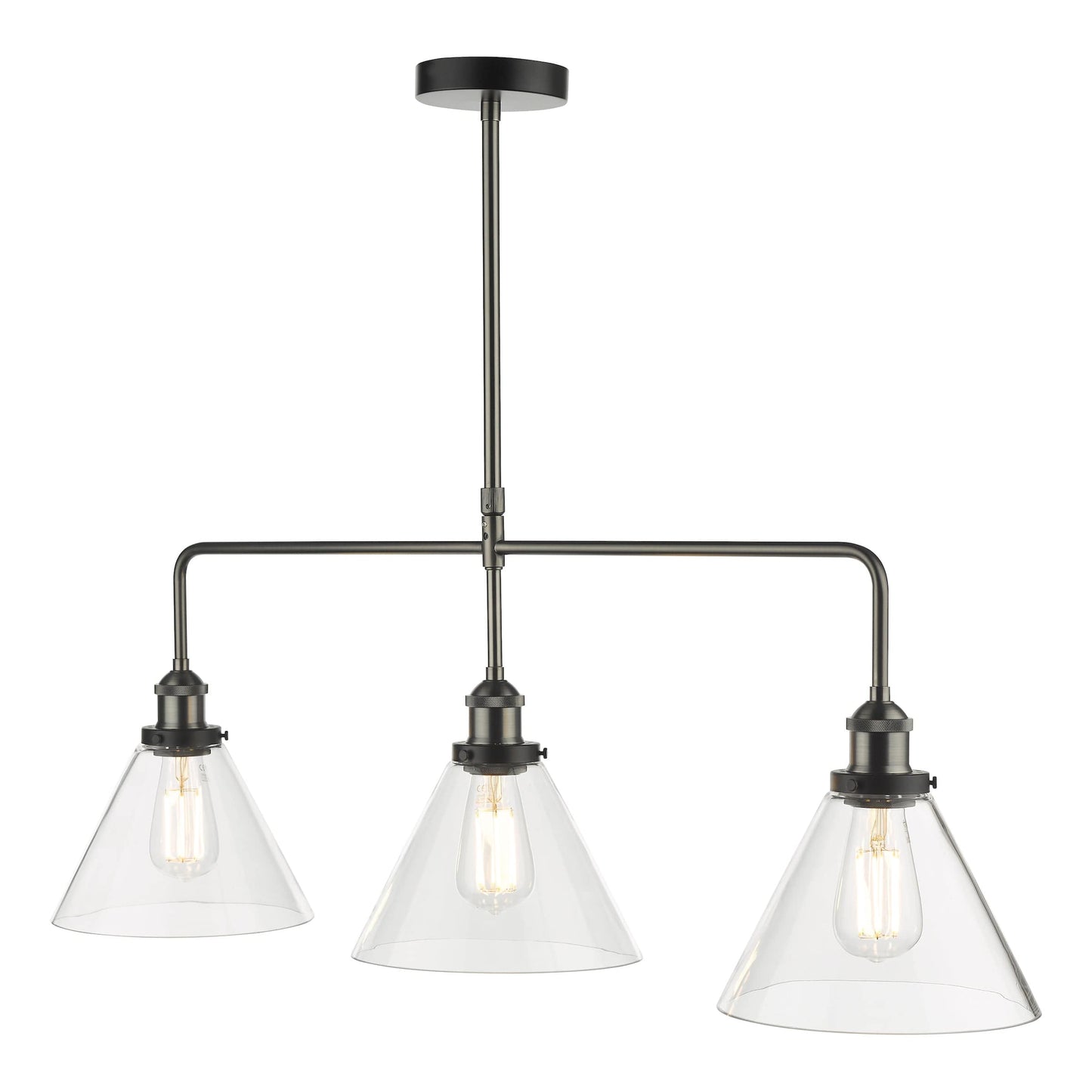 dar lighting Ray 3 Light Bar Pendant Antique Nickel Clear Glass RAY0338