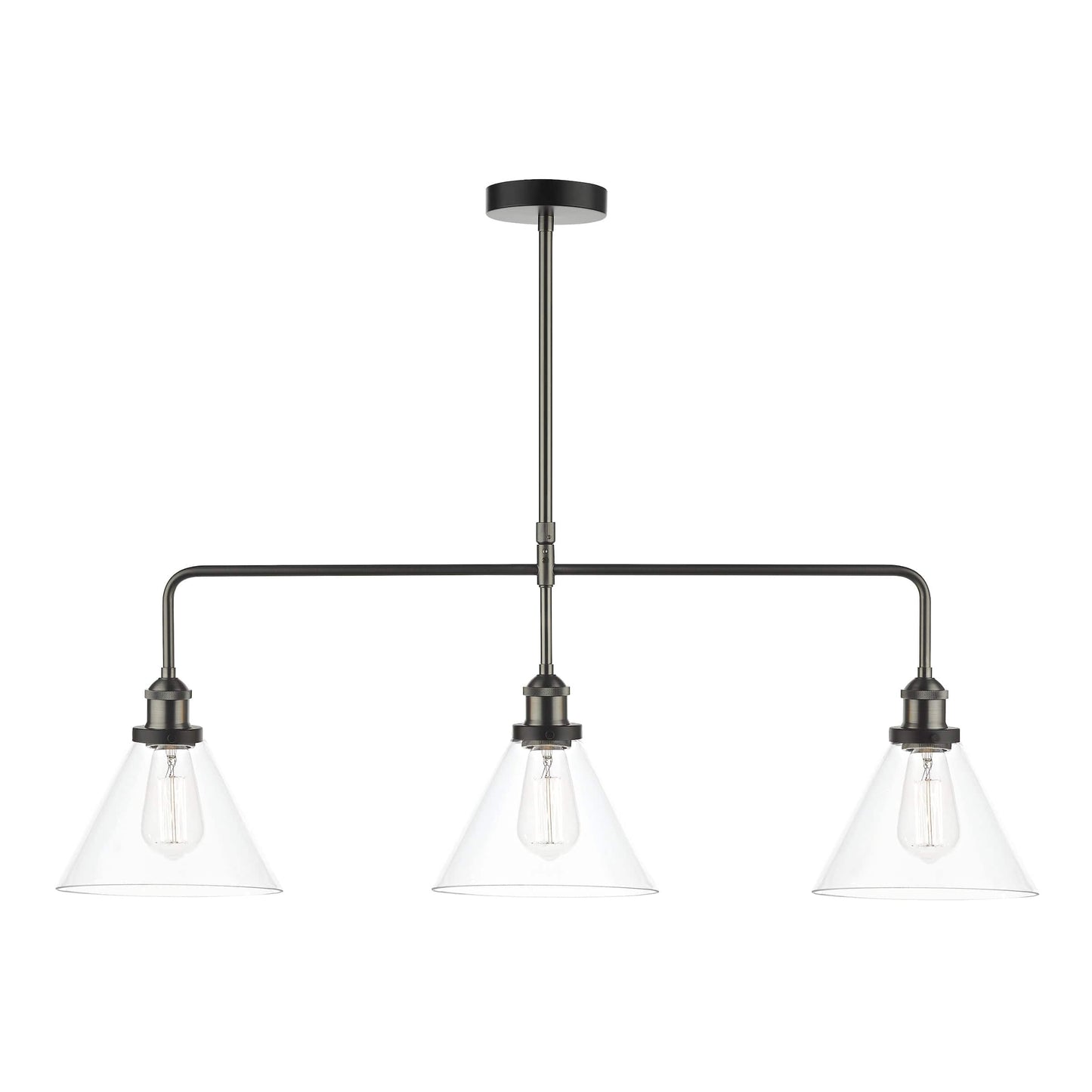 dar lighting Ray 3 Light Bar Pendant Antique Nickel Clear Glass RAY0338