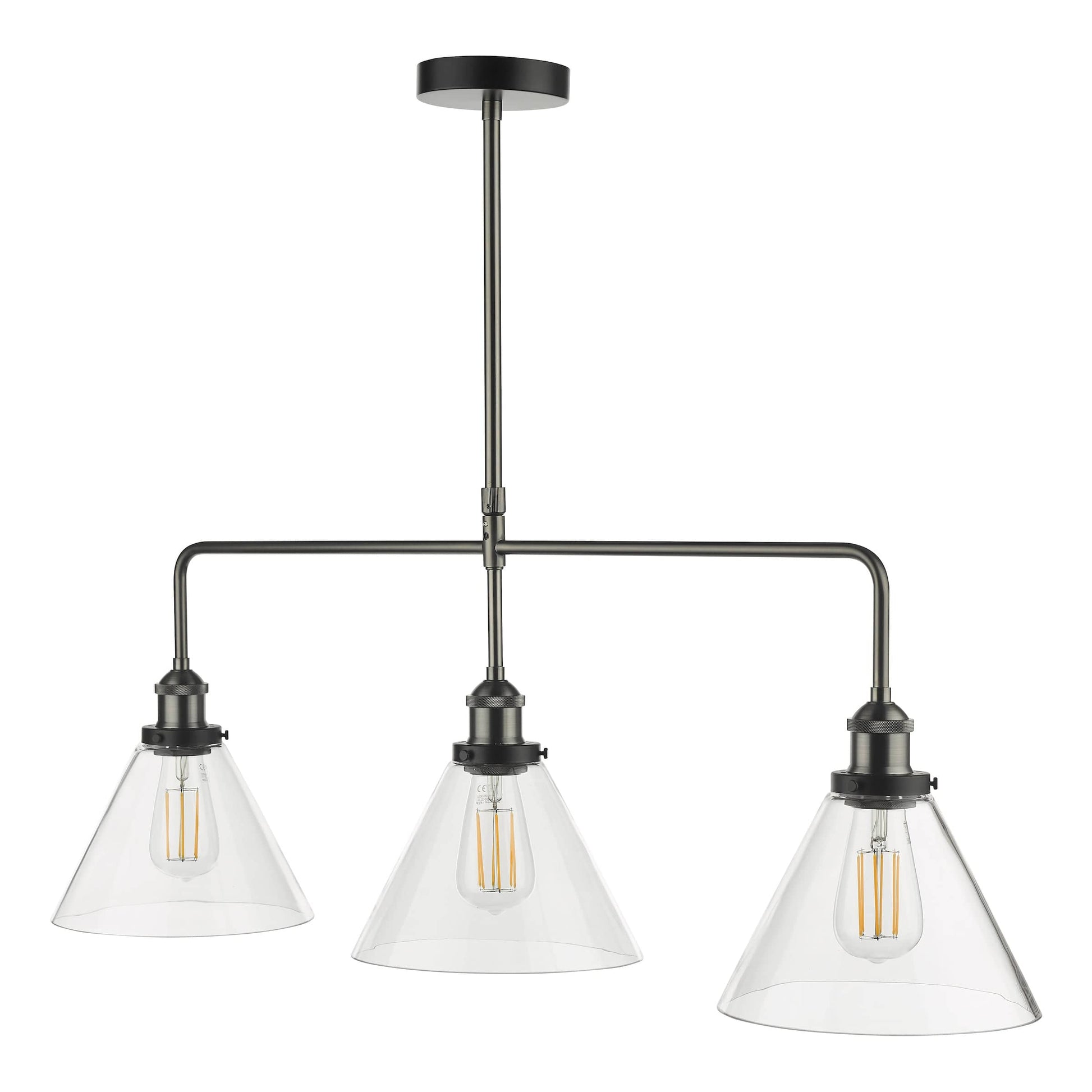 dar lighting Ray 3 Light Bar Pendant Antique Nickel Clear Glass RAY0338