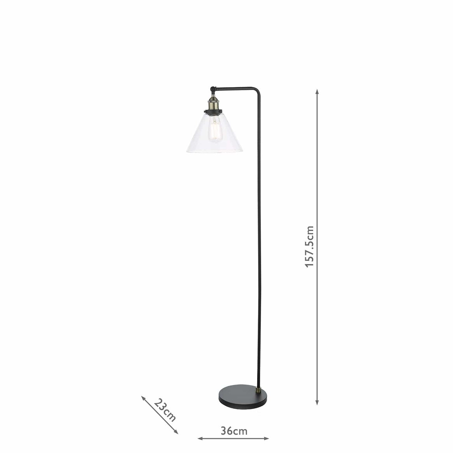 dar lighting Ray Floor Lamp Antique Brass and Glass RAY4975