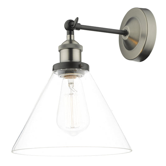 dar lighting Ray Single Wall Light Antique Nickel Clear Glass RAY0738