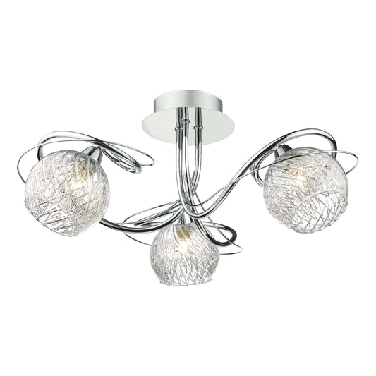 dar lighting Rehan 3 Light Semi Flush Decorative Glass Polished Chrome Frame REH0350