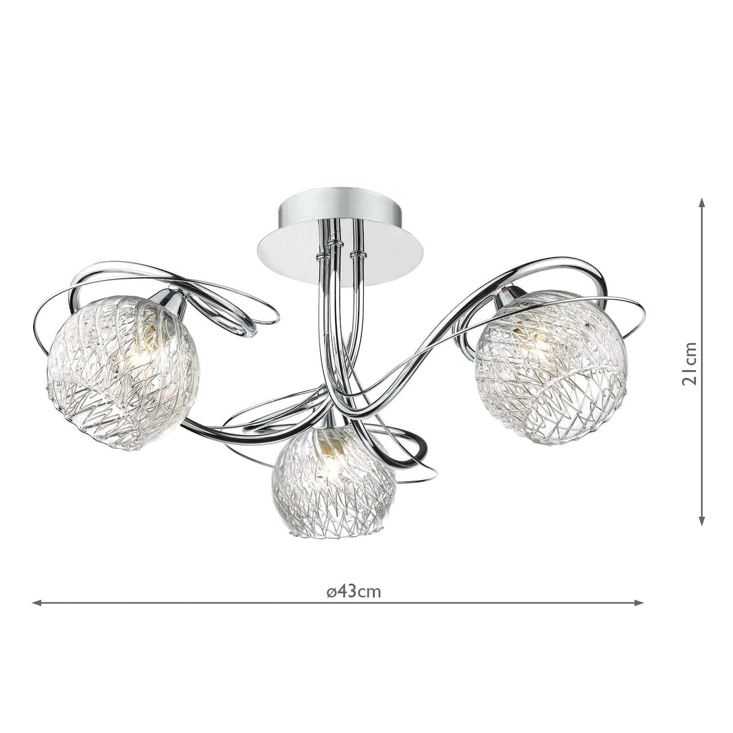 dar lighting Rehan 3 Light Semi Flush Decorative Glass Polished Chrome Frame REH0350