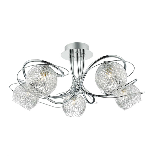 dar lighting Rehan 5 Light Semi Flush Decorative Glass Polished Chrome Frame REH0550