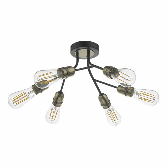 dar lighting Remy 6 Light Semi Flush Black & Antique Brass REM0654