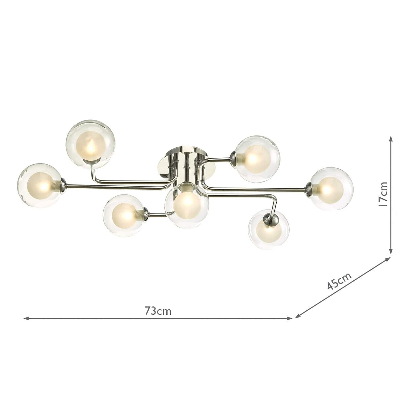 dar lighting Reyna 7 Light Semi Flush Polished Chrome With Clear/Opal Glass REY3450-04