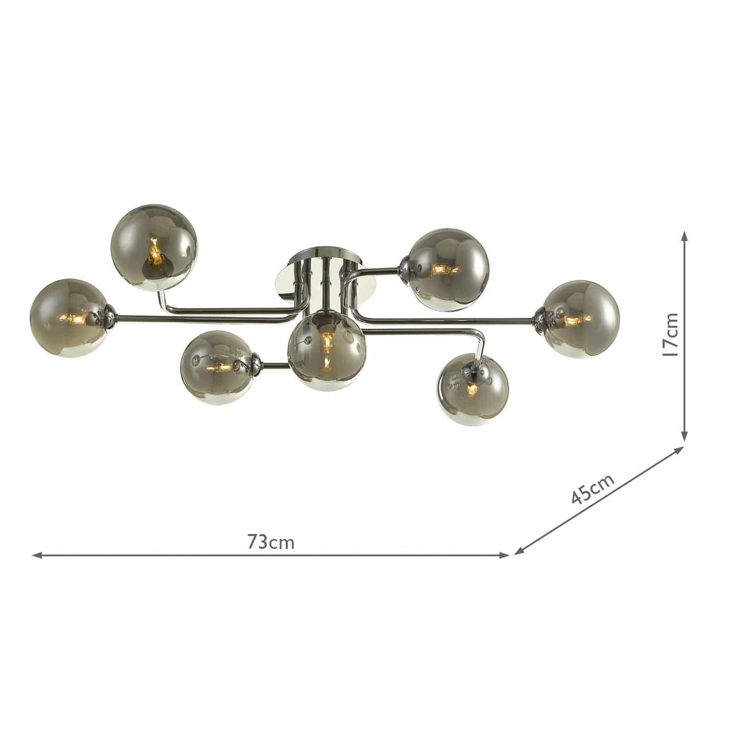 dar lighting Reyna 7 Light Semi Flush Polished Chrome With Smoked Glass REY3450-01