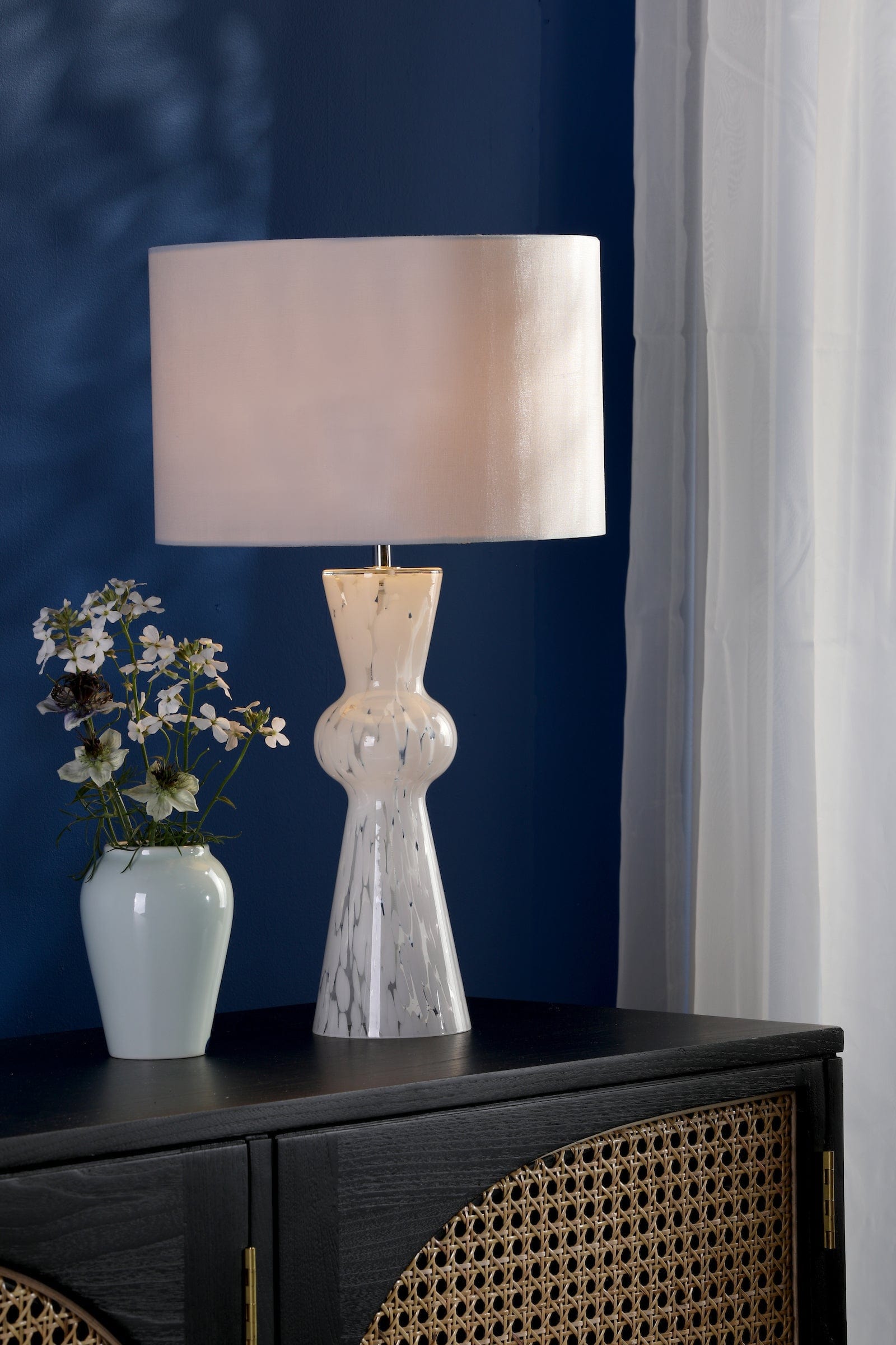 dar lighting Rheneas Table Lamp White Glass With Shade RHE422