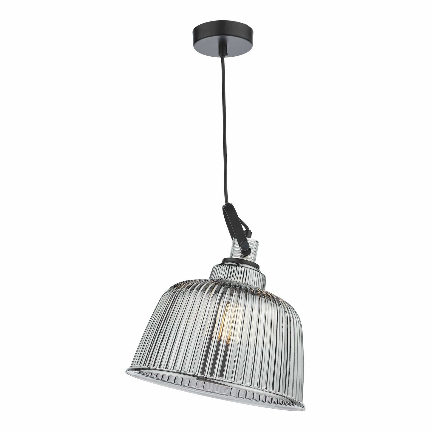 dar lighting Rhode Single Large Pendant Polished Chrome Smoked Glass RHO8610