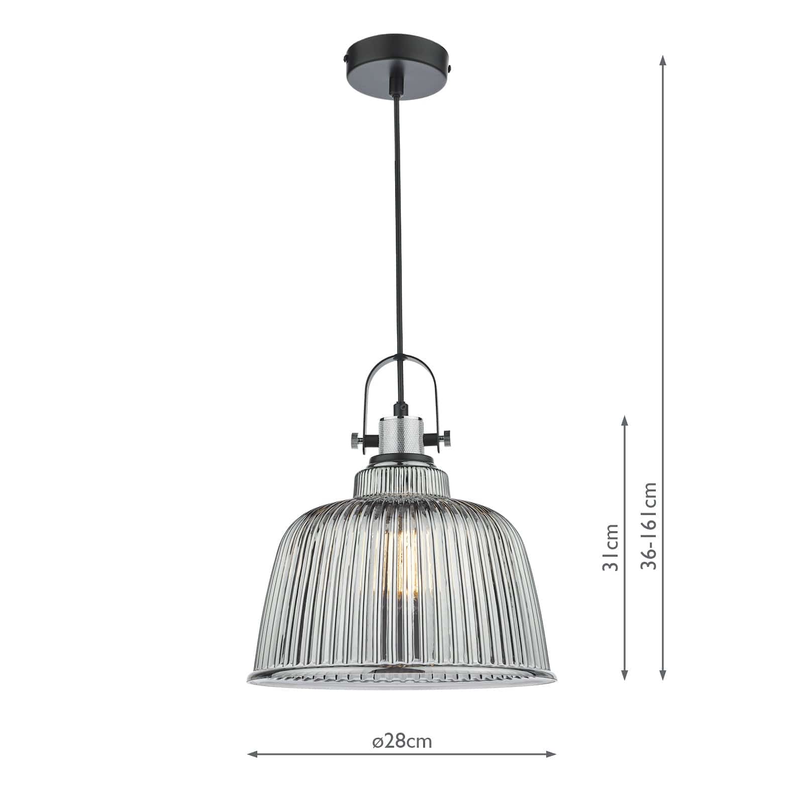 dar lighting Rhode Single Large Pendant Polished Chrome Smoked Glass RHO8610