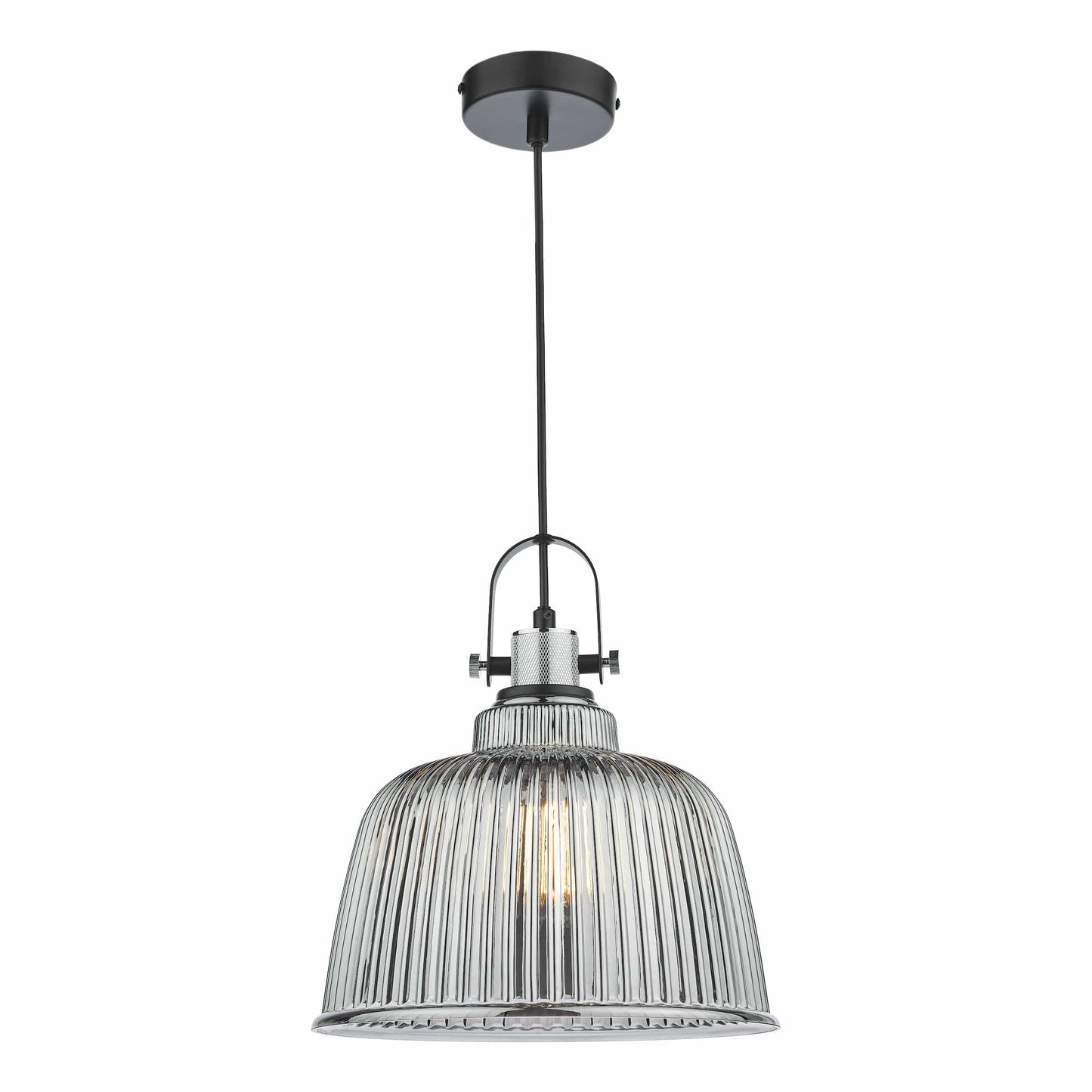 dar lighting Rhode Single Large Pendant Polished Chrome Smoked Glass RHO8610