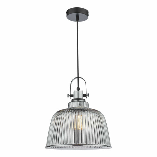 dar lighting Rhode Single Large Pendant Polished Chrome Smoked Glass RHO8610