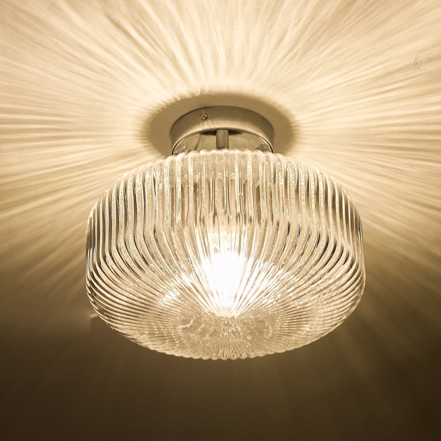 dar lighting Riva Bathroom Semi Flush Ceiling Light Ribbed Glass Polished Chrome IP44 RIV5208