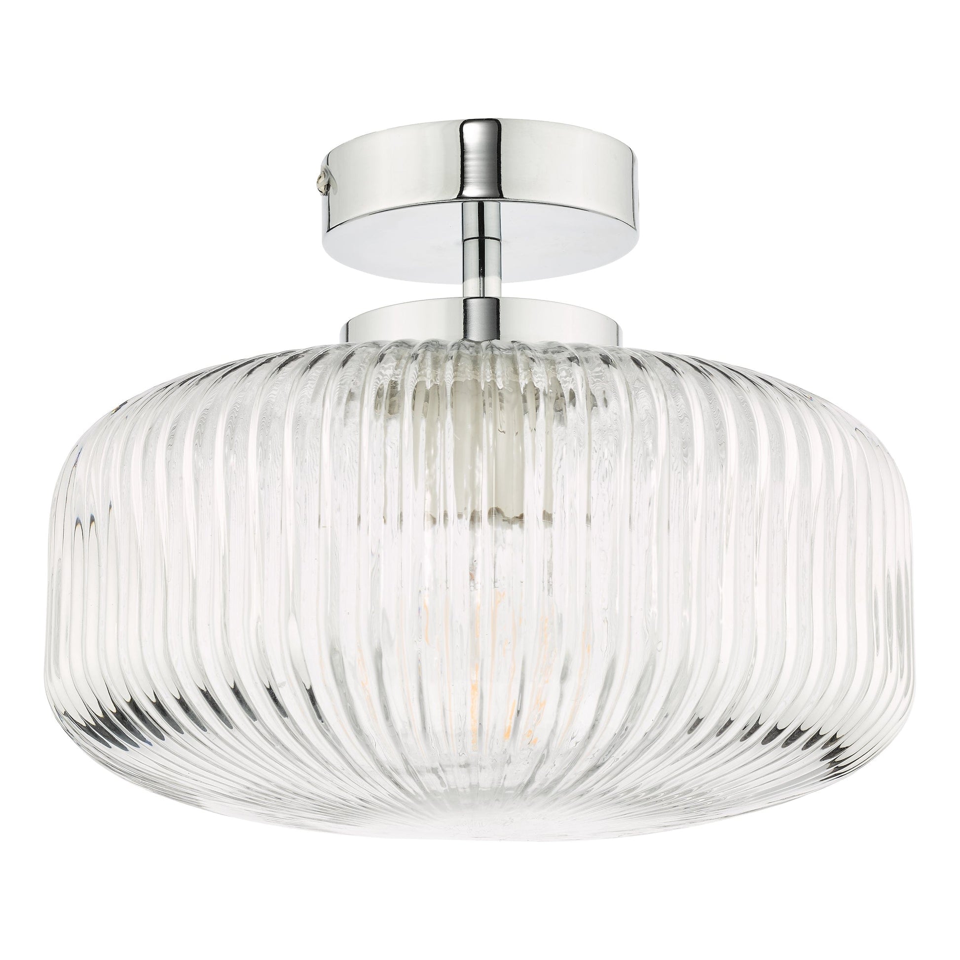 dar lighting Riva Bathroom Semi Flush Ceiling Light Ribbed Glass Polished Chrome IP44 RIV5208