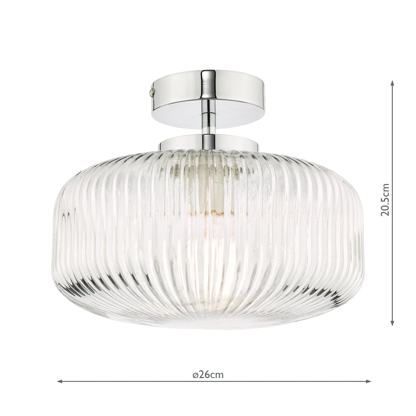 dar lighting Riva Bathroom Semi Flush Ceiling Light Ribbed Glass Polished Chrome IP44 RIV5208