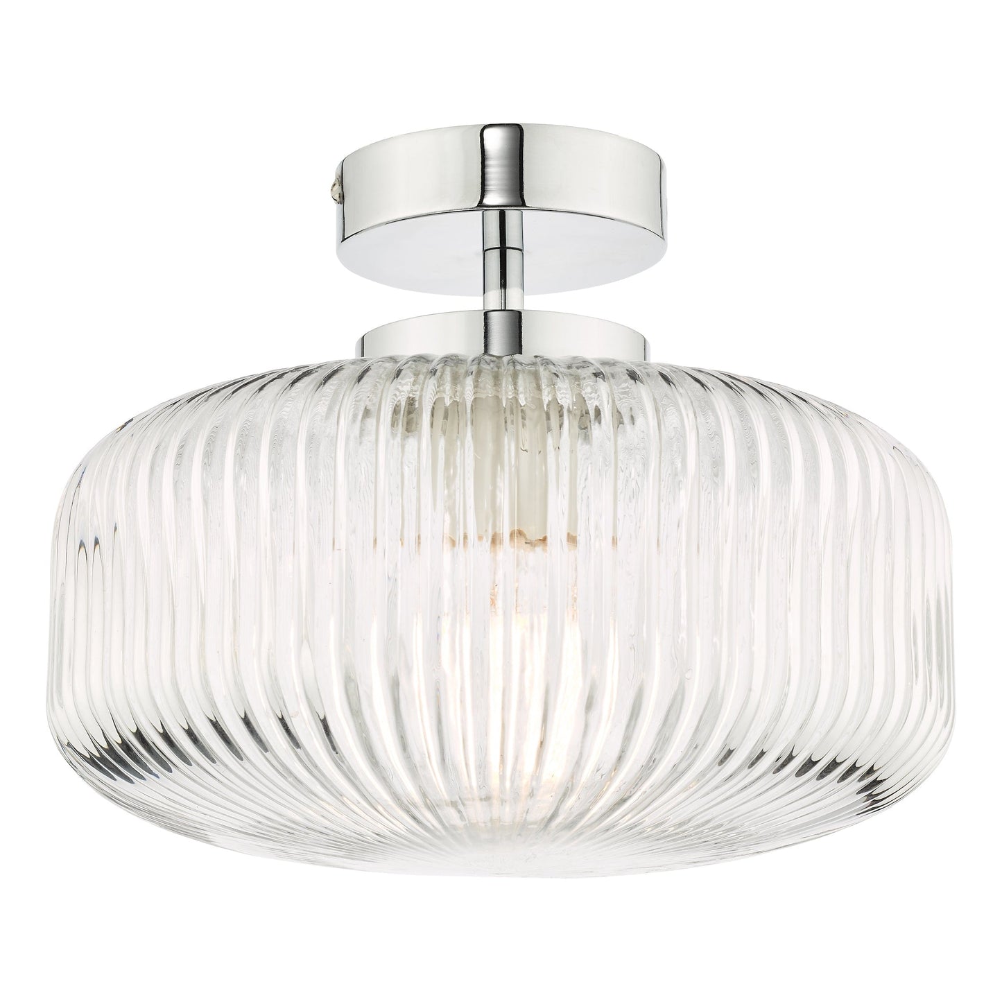 dar lighting Riva Bathroom Semi Flush Ceiling Light Ribbed Glass Polished Chrome IP44 RIV5208