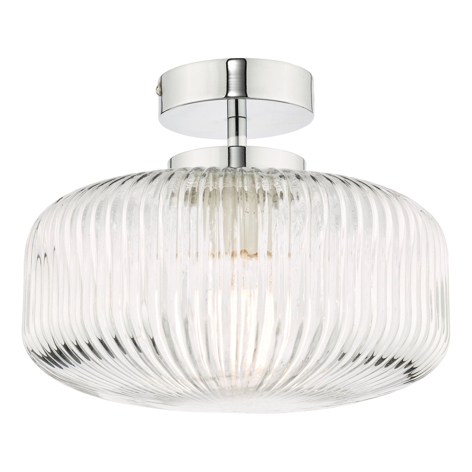 dar lighting Riva Bathroom Semi Flush Ceiling Light Ribbed Glass Polished Chrome IP44 RIV5208