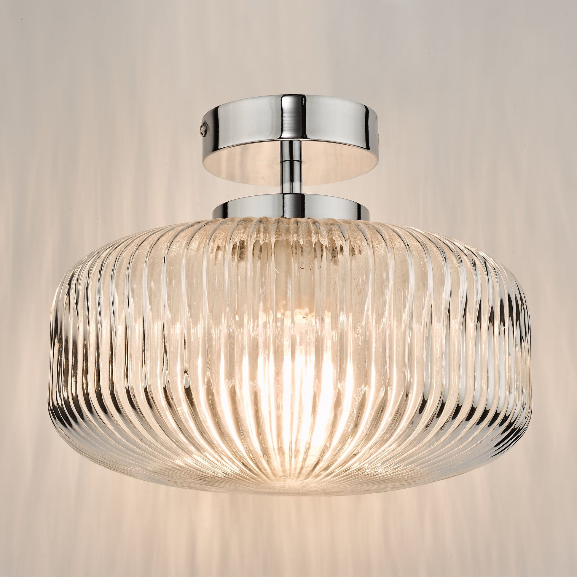 dar lighting Riva Bathroom Semi Flush Ceiling Light Ribbed Glass Polished Chrome IP44 RIV5208