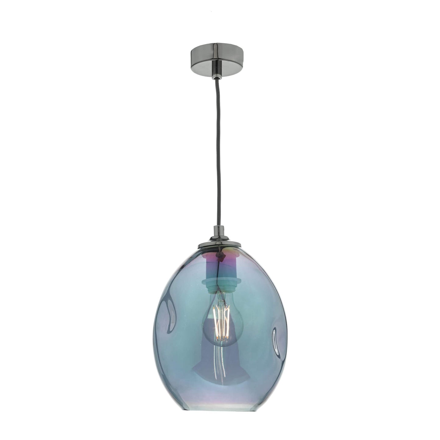 dar lighting Rogan Pendant Black & Iridised Glass ROG0155