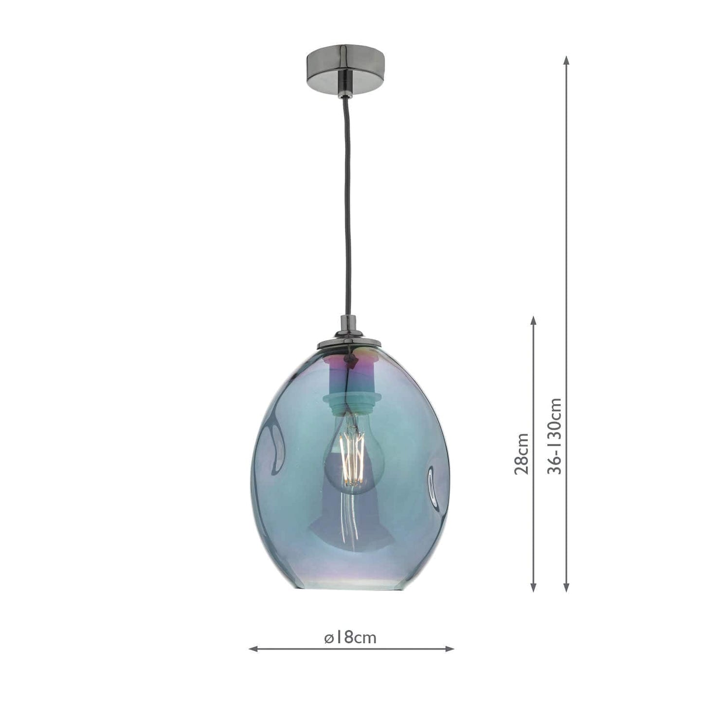 dar lighting Rogan Pendant Black & Iridised Glass ROG0155
