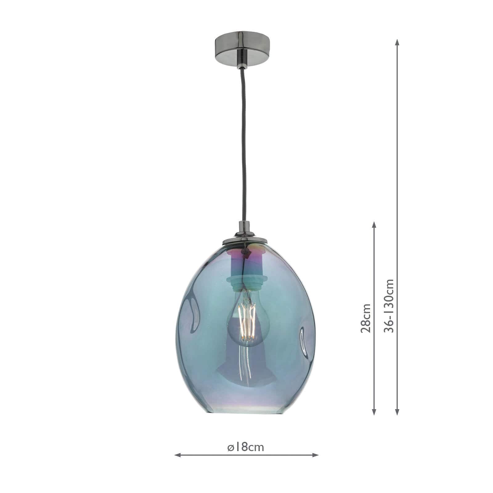 dar lighting Rogan Pendant Black & Iridised Glass ROG0155
