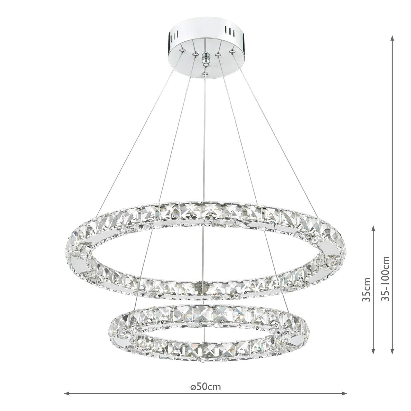 dar lighting Roma 2 Tier Pendant Polished Chrome Crystal LED ROM2550