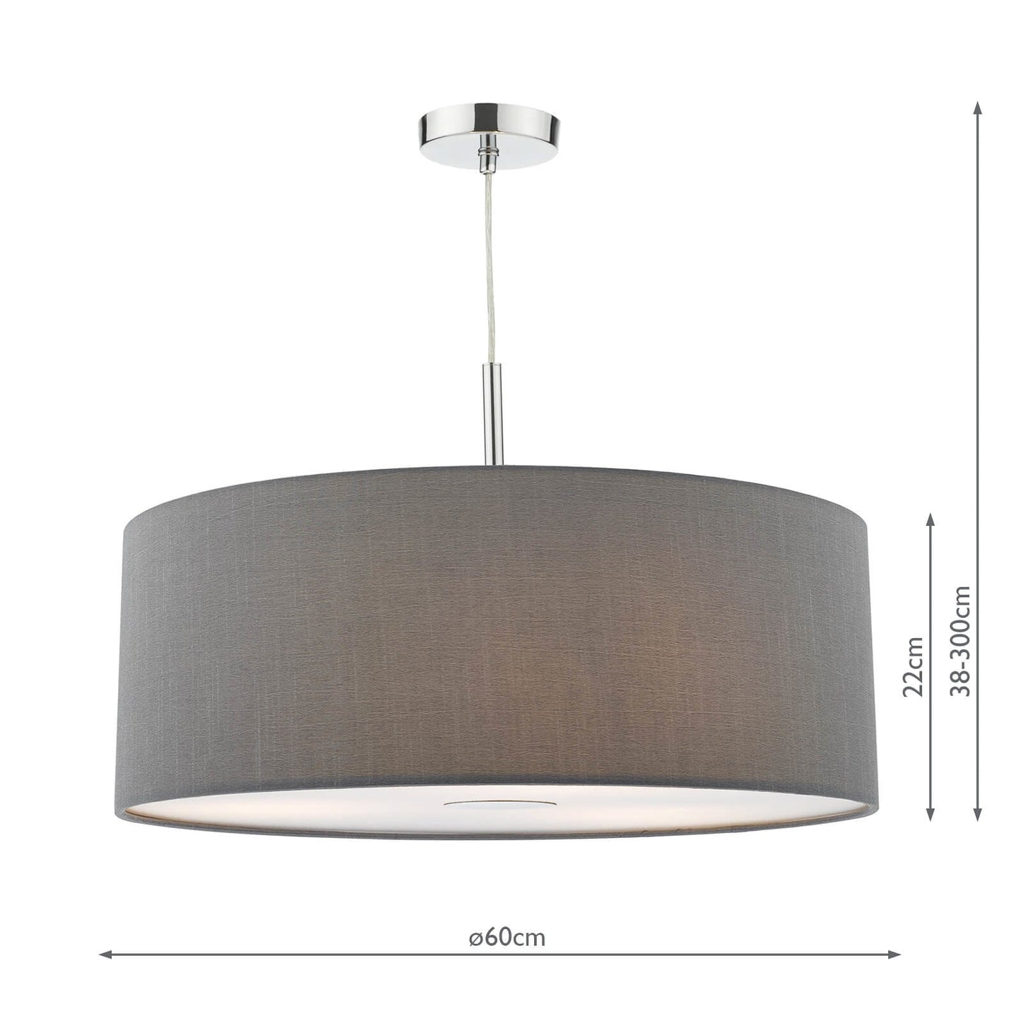 dar lighting Ronda 3 Light Pendant Grey Faux Silk Shade 60cm RON1739