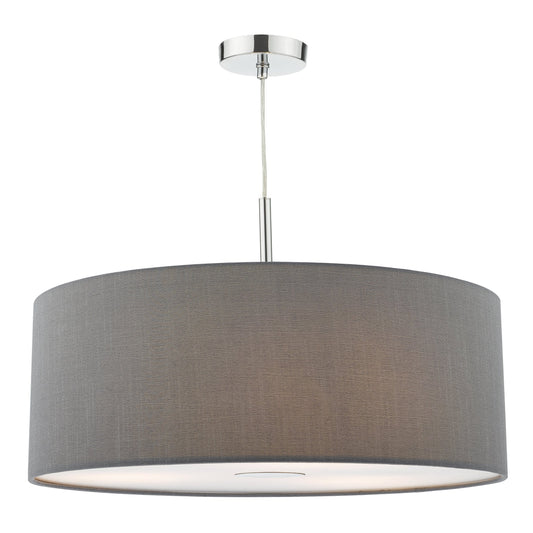 dar lighting Ronda 3 Light Pendant Grey Faux Silk Shade 60cm RON1739