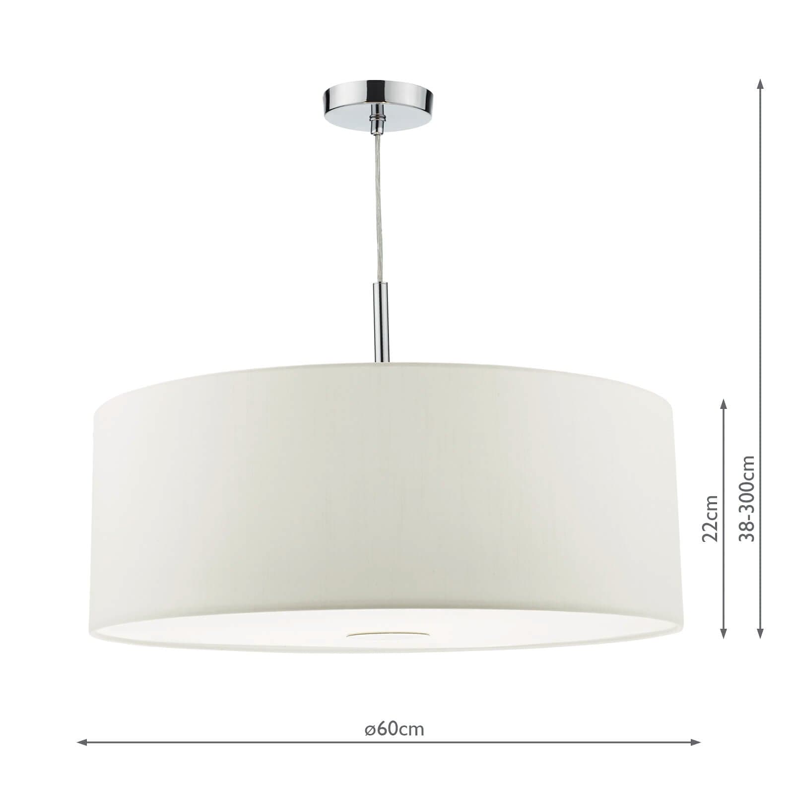 dar lighting Ronda 3 Light Pendant White Faux Silk Shade 60cm RON172