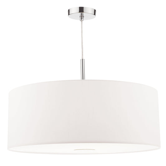 dar lighting Ronda 3 Light Pendant White Faux Silk Shade 60cm RON172