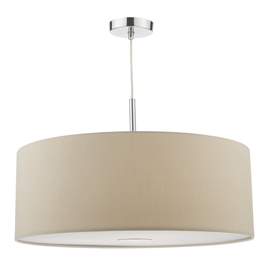 dar lighting Ronda 3lt Pendant Ecru Faux Silk Shade 60cm RON1729