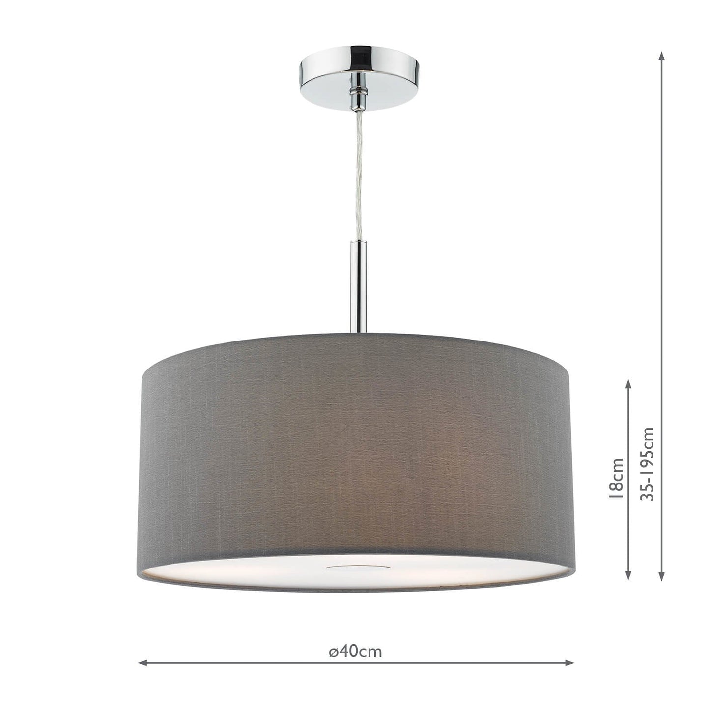 dar lighting Ronda 3lt Pendant Grey Faux Silk Shade 40cm RON1039