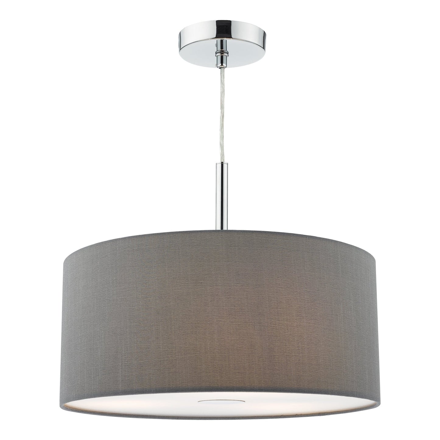 dar lighting Ronda 3lt Pendant Grey Faux Silk Shade 40cm RON1039