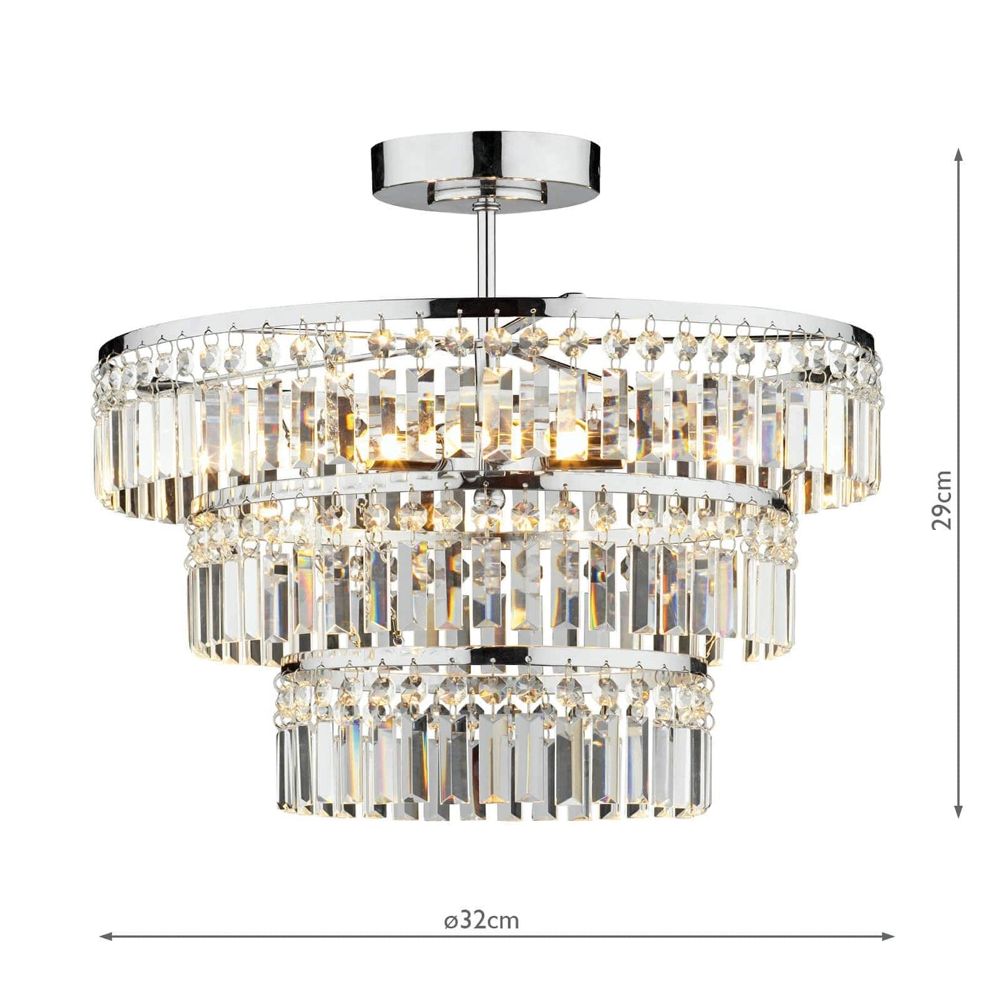 dar lighting Rowena 3 Light 3 Tier Semi Flush Polished Chrome ROW5450