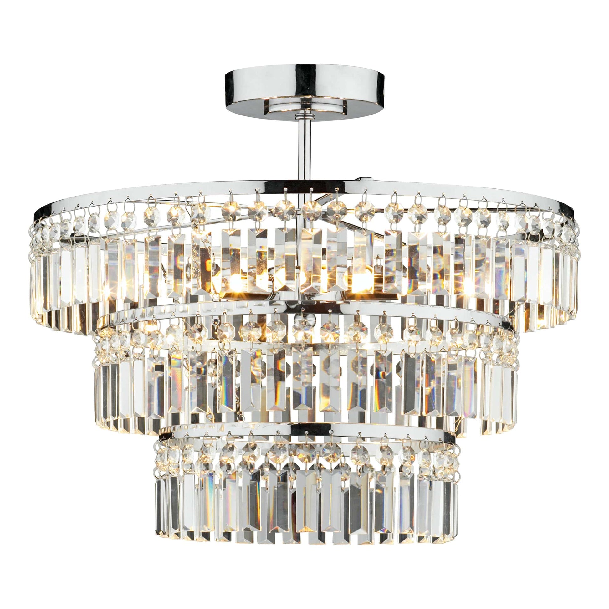 dar lighting Rowena 3 Light 3 Tier Semi Flush Polished Chrome ROW5450