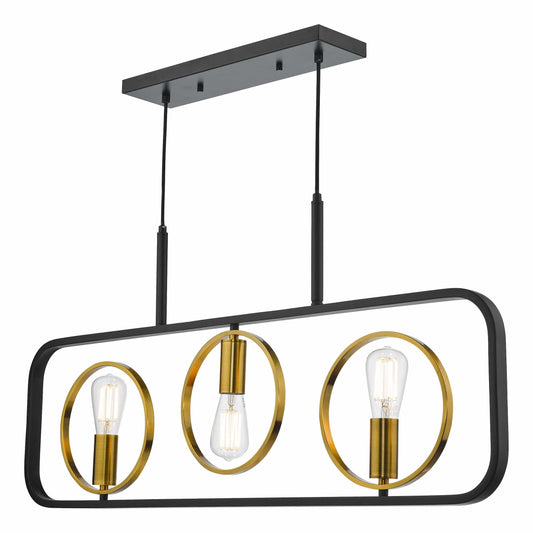 dar lighting Ryota 3 Light Bar Pendant Satin Black Antique Gold RYO0354