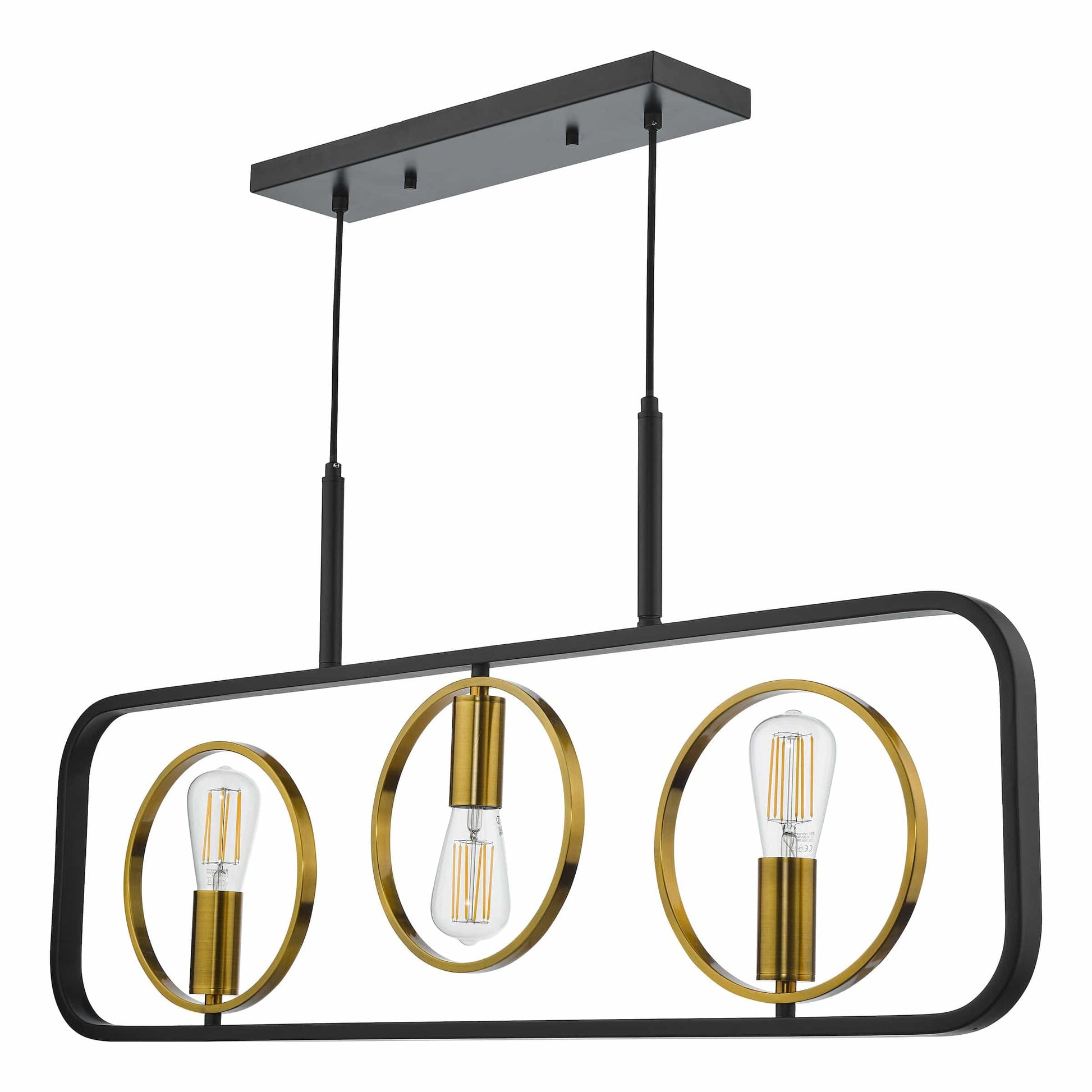 dar lighting Ryota 3 Light Bar Pendant Satin Black Antique Gold RYO0354