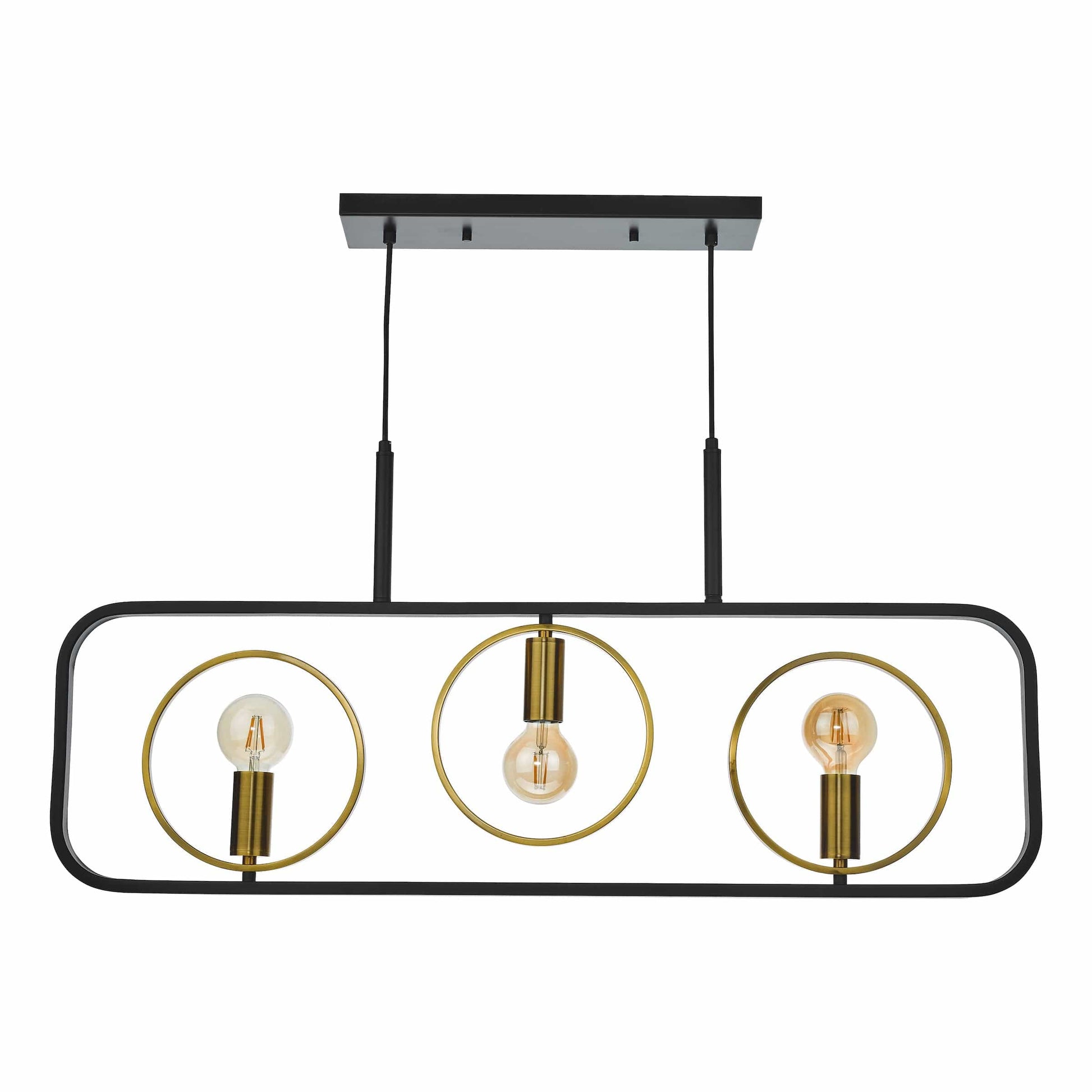 dar lighting Ryota 3 Light Bar Pendant Satin Black Antique Gold RYO0354
