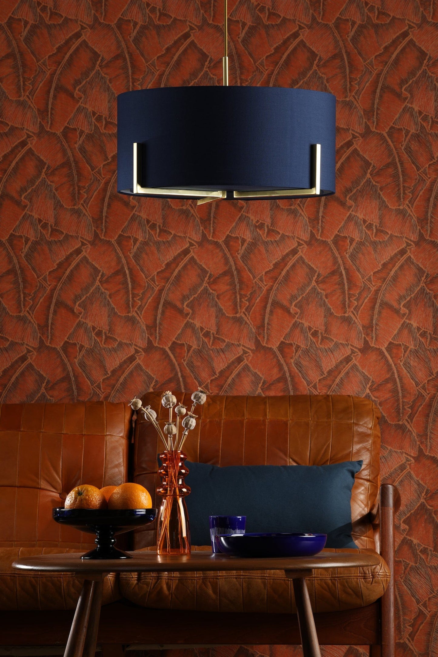 dar lighting Santino Pendant Gold With Navy Cotton Shade SAN0323