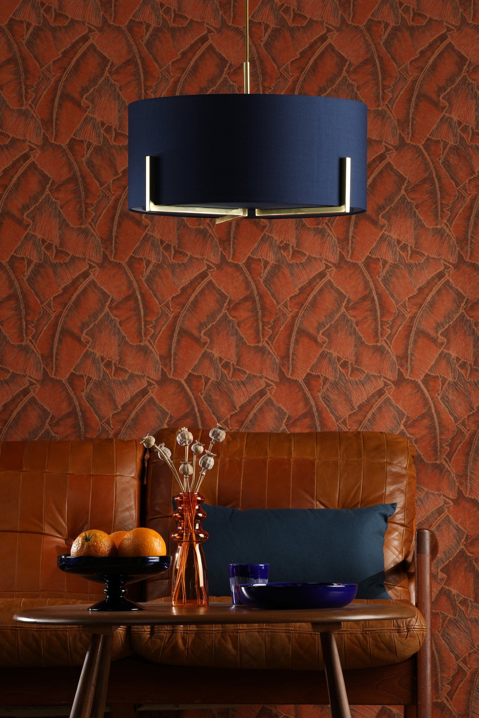 dar lighting Santino Pendant Gold With Navy Cotton Shade SAN0323