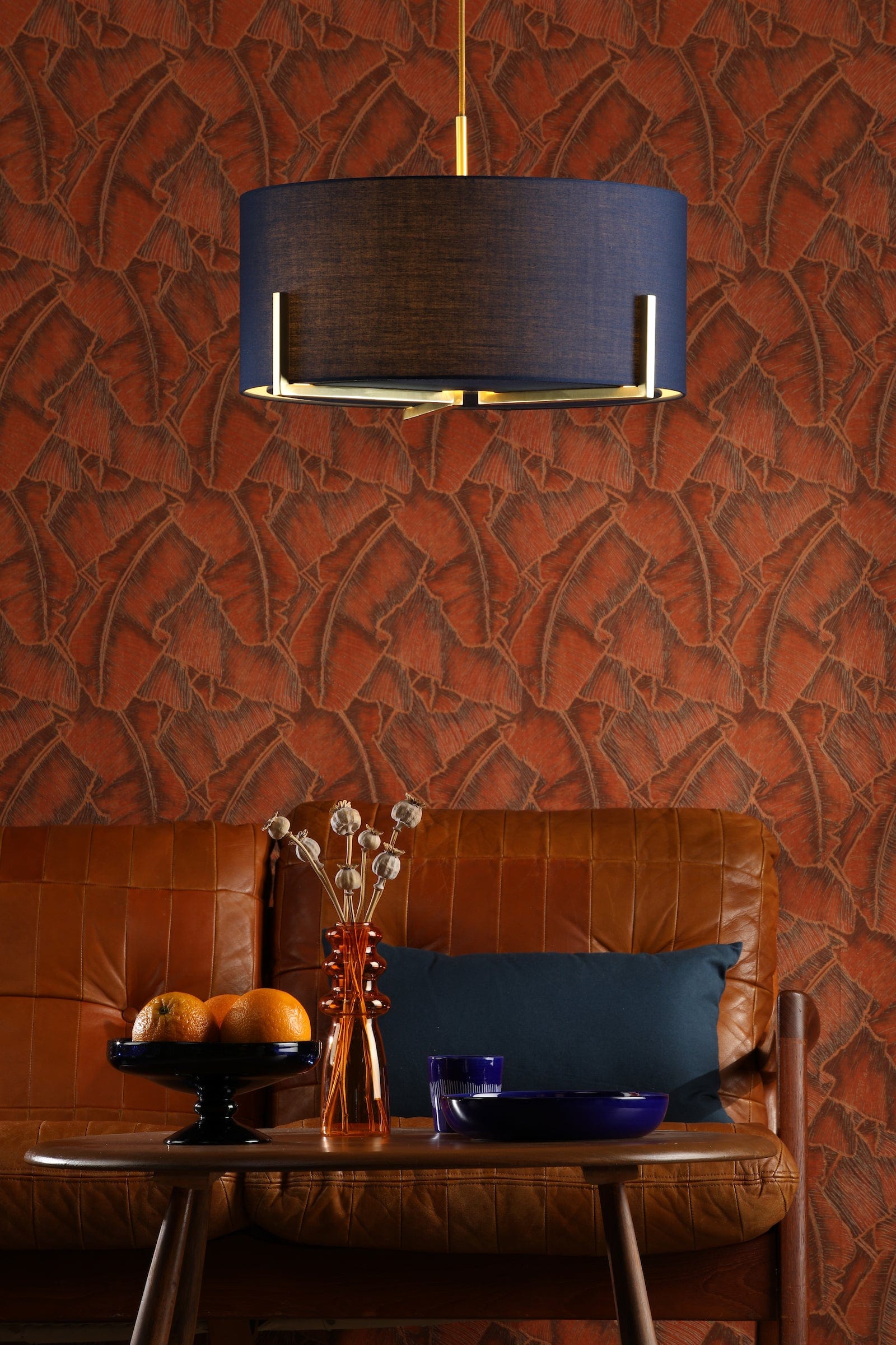 dar lighting Santino Pendant Gold With Navy Cotton Shade SAN0323