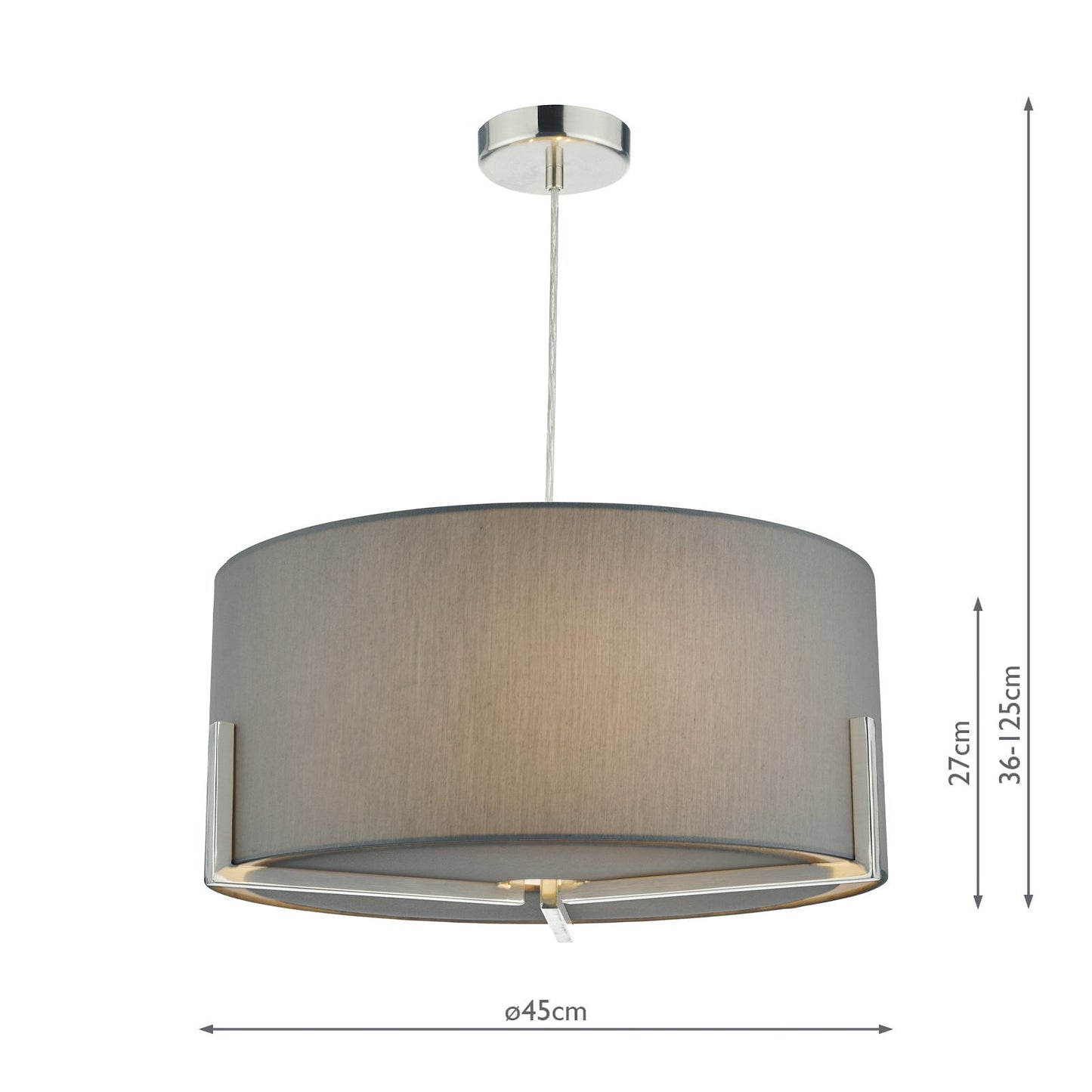 dar lighting Santino Pendant Satin Chrome With Grey Cotton Shade SAN0339