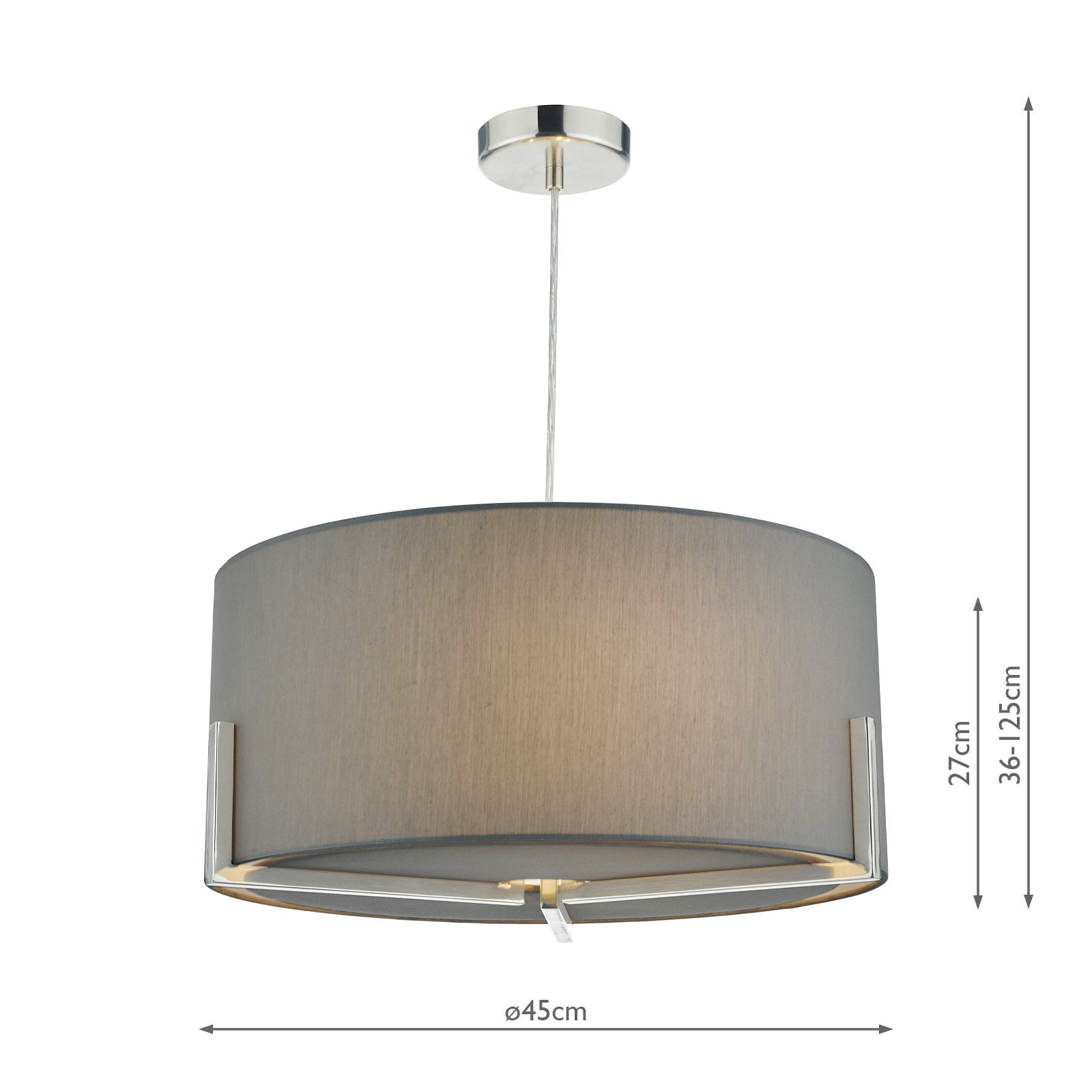 dar lighting Santino Pendant Satin Chrome With Grey Cotton Shade SAN0339